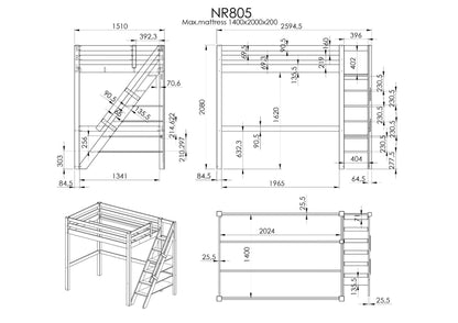 Noomi Studio Loft Double Bed High Sleeper