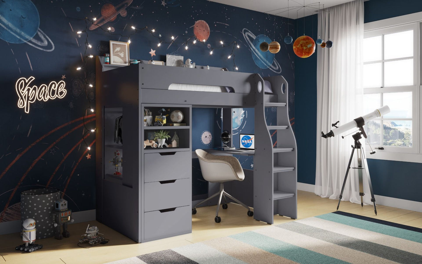 Flair Furnishings Cosmic High Sleeper with Storage and Desk