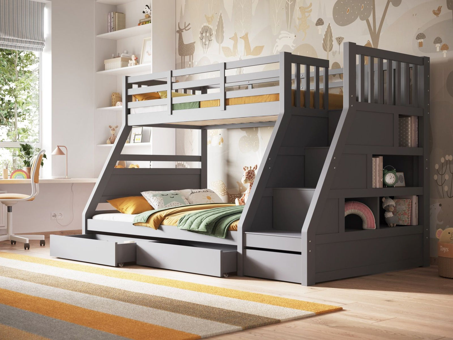 Flair Furnishings Lunar Staircase Triple Bunk Bed with Storage