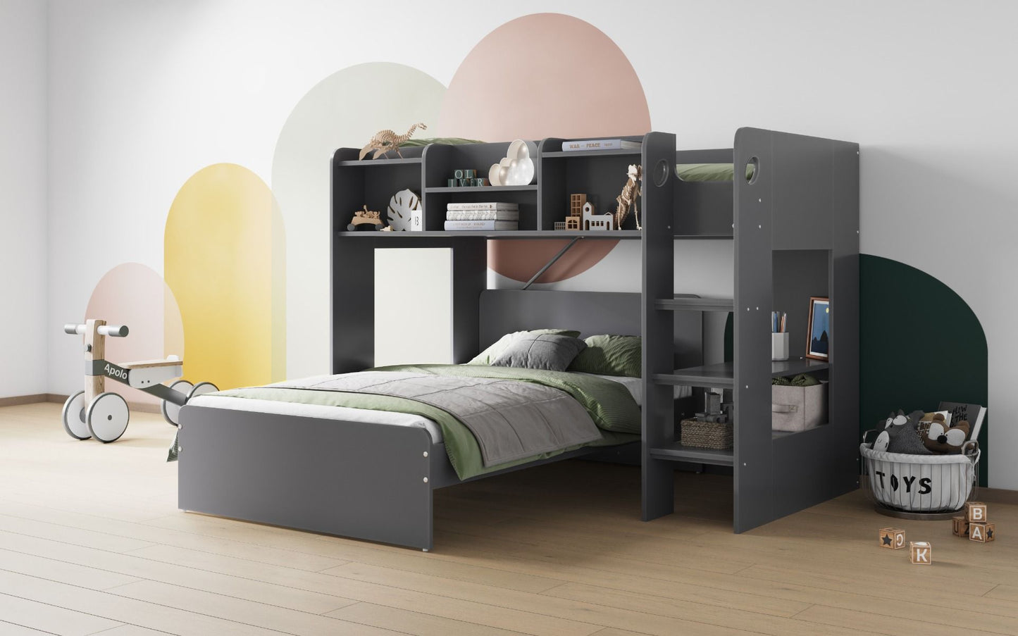 Flair Wizard L Shaped Triple Bunk Bed with Shelving