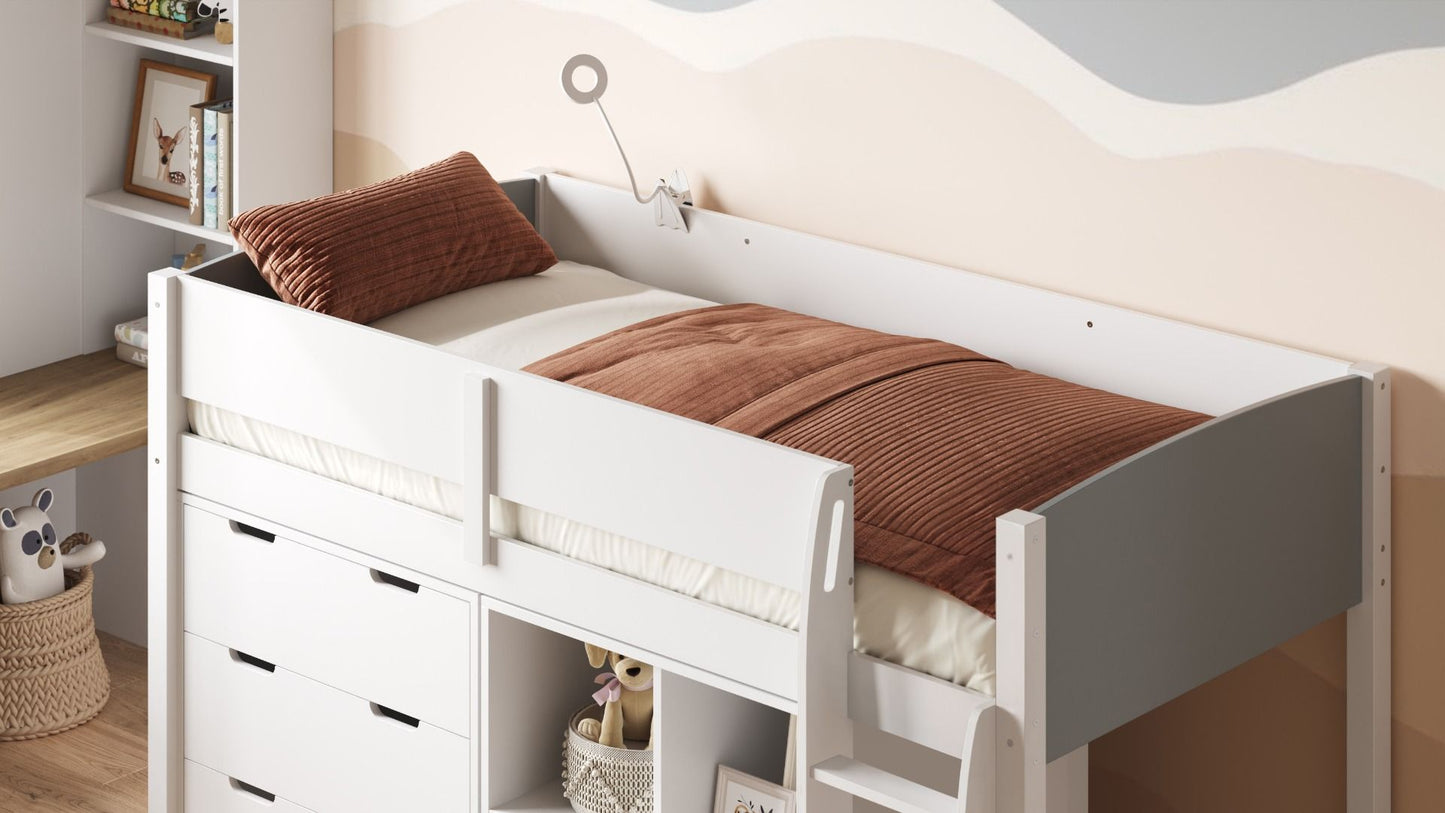 Flair Furnishings Loop Midsleeper Bed Full Storage Set