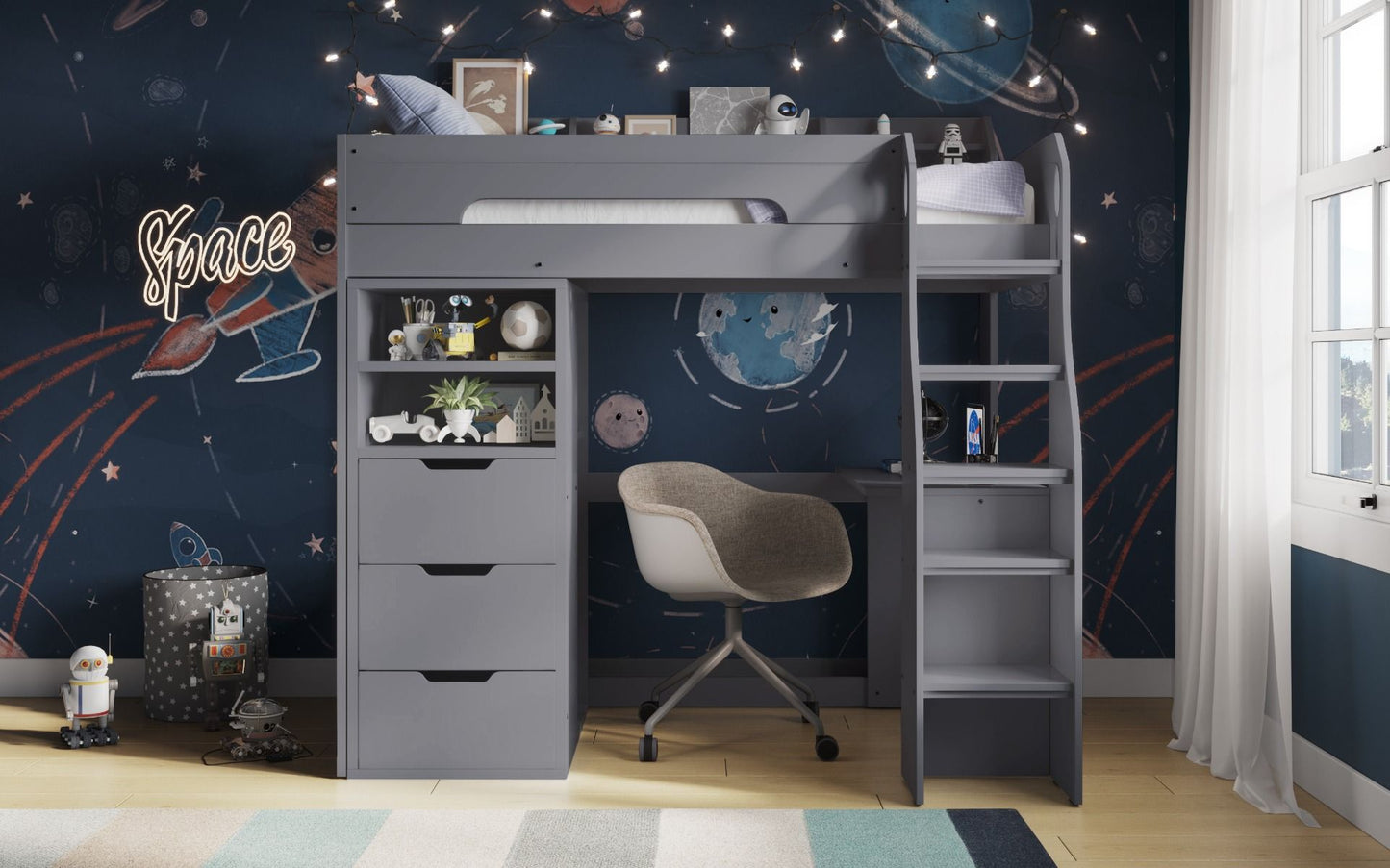 Flair Furnishings Cosmic High Sleeper with Storage and Desk