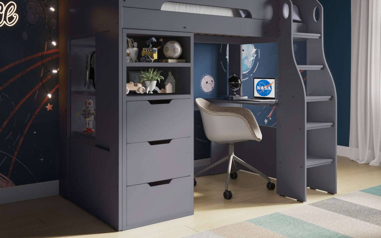 Flair Furnishings Cosmic High Sleeper with Storage and Desk