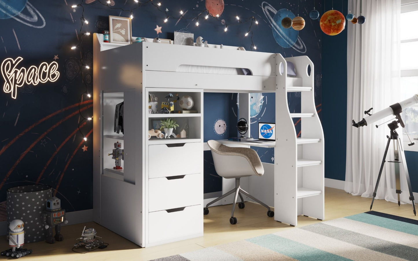 Flair Furnishings Cosmic High Sleeper with Storage and Desk