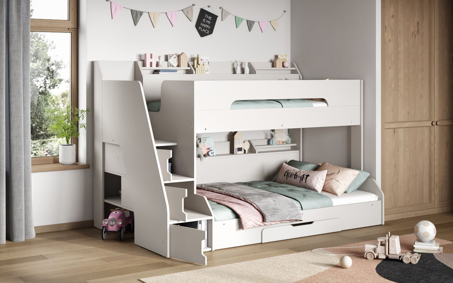 Flair Furnishings Slick Staircase Triple Bunk Bed with Storage