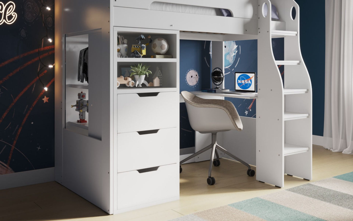 Flair Furnishings Cosmic High Sleeper with Storage and Desk