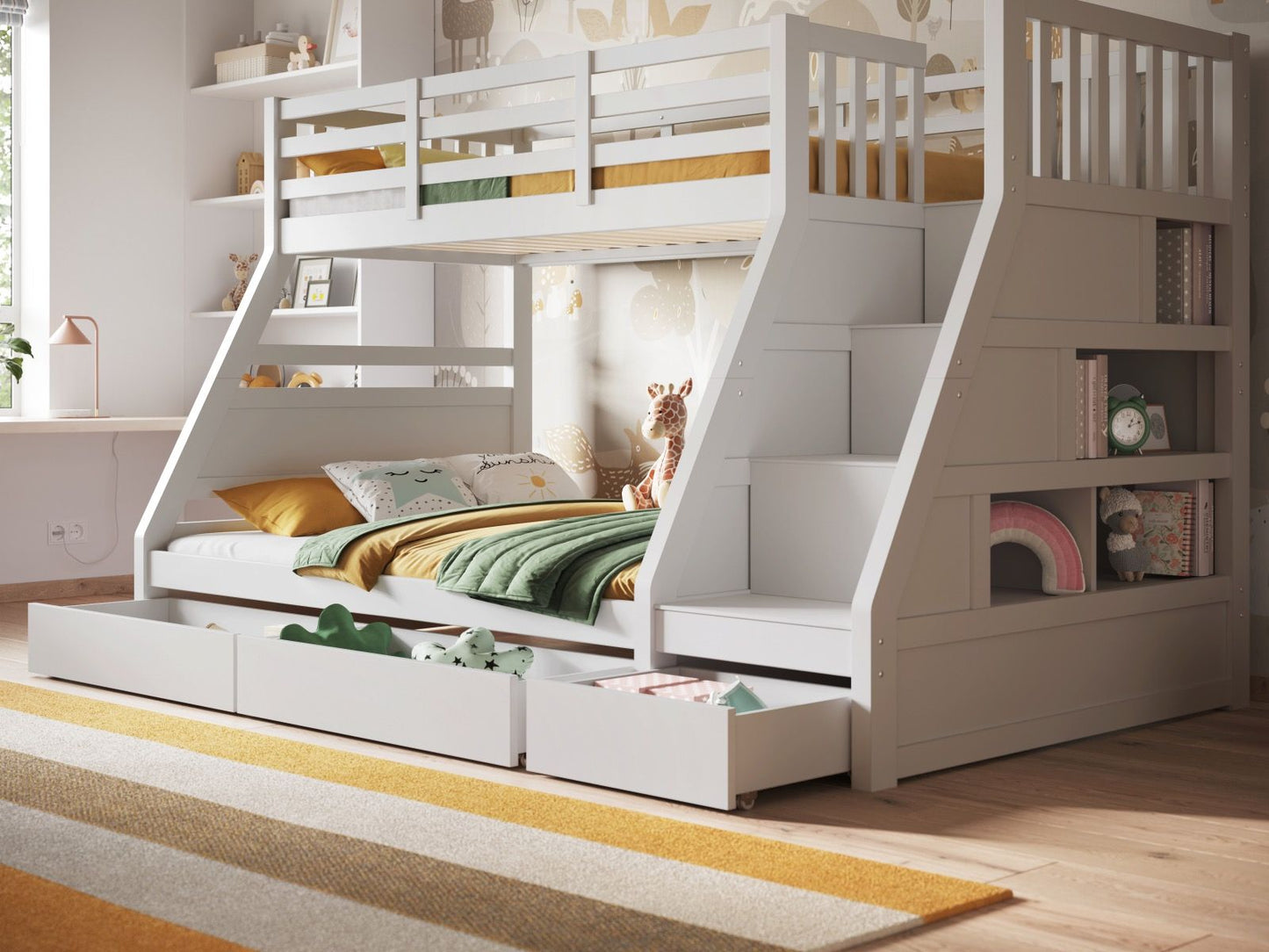 Flair Furnishings Lunar Staircase Triple Bunk Bed with Storage