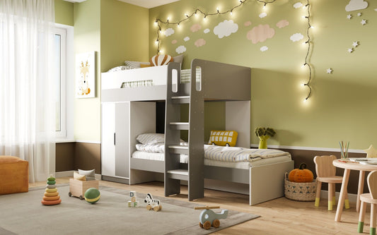 Flair Furnishings Benito Bunk Bed with Wardrobe White and Grey